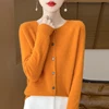 100% Wool Round Neck Cardigan Women's Solid Color Knitted Jacket Autumn And Winter Loose Casual Long Sleeved Sweater DMR D019 2