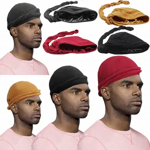 Мужской тюрбан Halo Durag 2 шт., эластичные Модальные и атласные головные уборы с подкладкой, головные уборы для африканских, черные мужские витые искусственные головные уборы