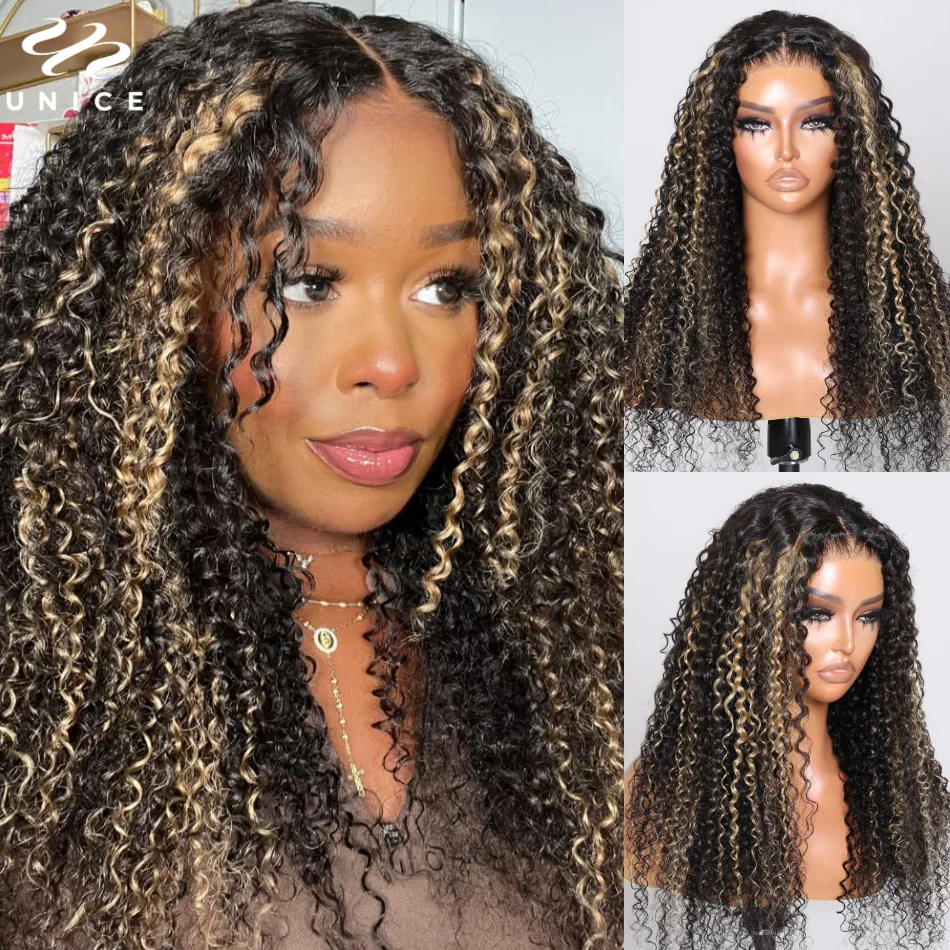 Invisible Knots 7x5 Inch Pre Cut Lace Wig Wear Go Glueless Wig Blonde Highlights Curly Lace Wig Pre Plucked Human Hair Wig