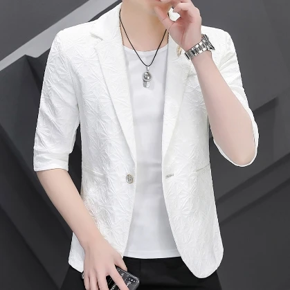 

half sleeve blazer suit top mens youth Slim Fit Single breasted coat thin jacket printing casual Fashion