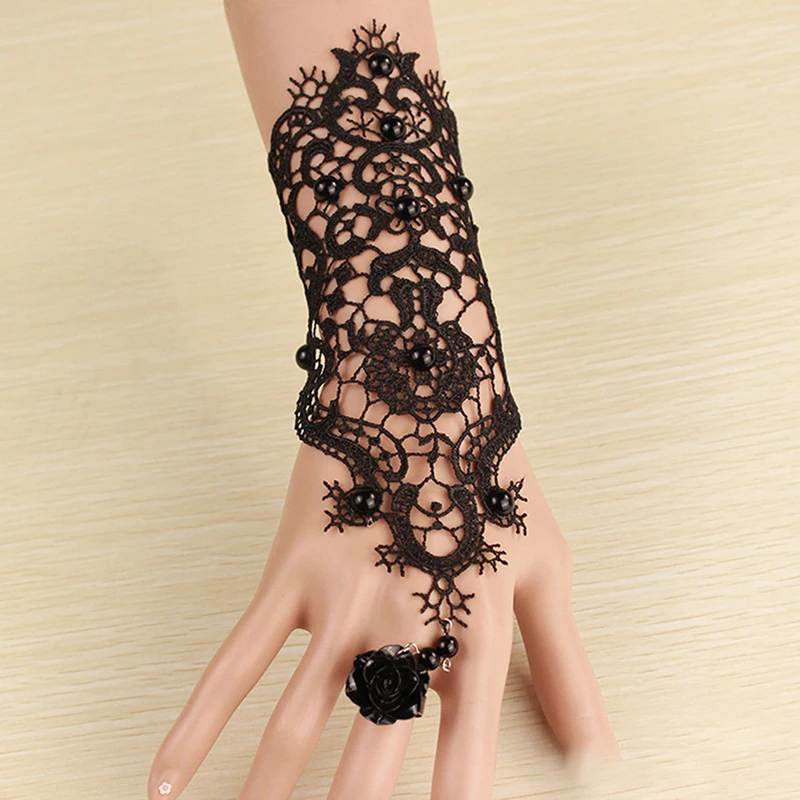 Guanti Senza Dita In Pizzo Steampunk Per Donna - Gotici Con Cinturino In Strass E Accessorio Orologio, Vestibilità Regolabile, Stile Pirata Vintage - 4