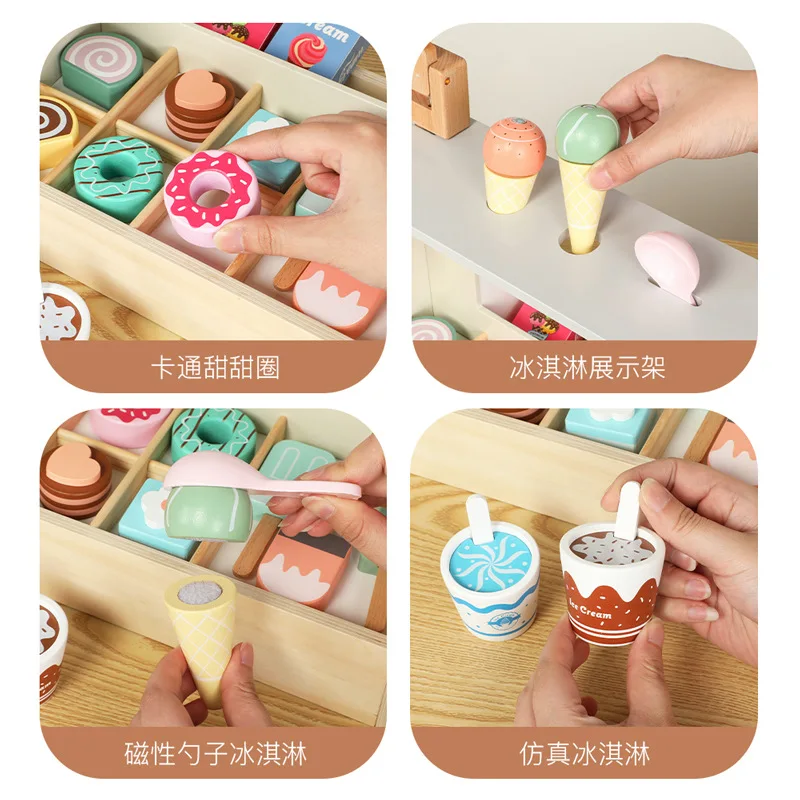 Wooden Children's Early Education Simulation Ice Cream Sell Shop Boys and Girls Play Home Kitchen Toys