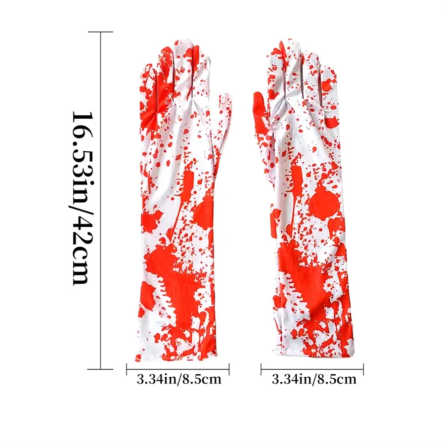 1 Pair of Halloween Party Blood Gloves, Blood Stain Printed Long Gloves Holiday Masquerade Props Party Decoration Gloves