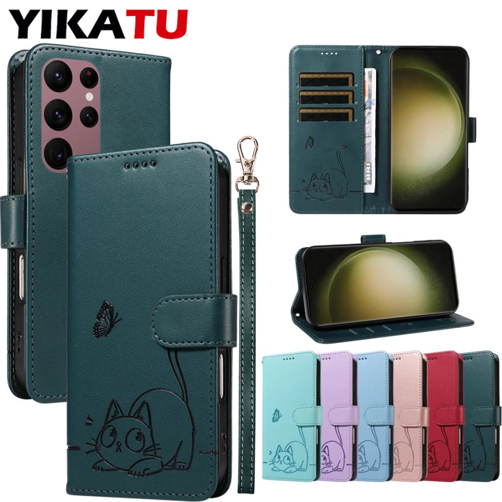 Magnetic Leather Flip Wallet Case with Card Slot and Stand