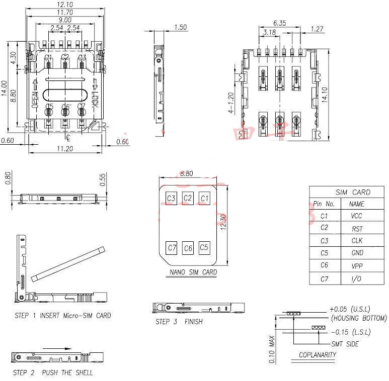 SIM06 clamshell NANO SIM booth phone card slot booth 6P small patch flip card slot