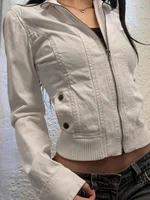 Cuteandpsycho Vintage Zip Up Chic Jackets Autumn Streetwear Pockets Harajuku Solid Coats Casual 2000s Basic Y2K Aesthetic Cloth 1