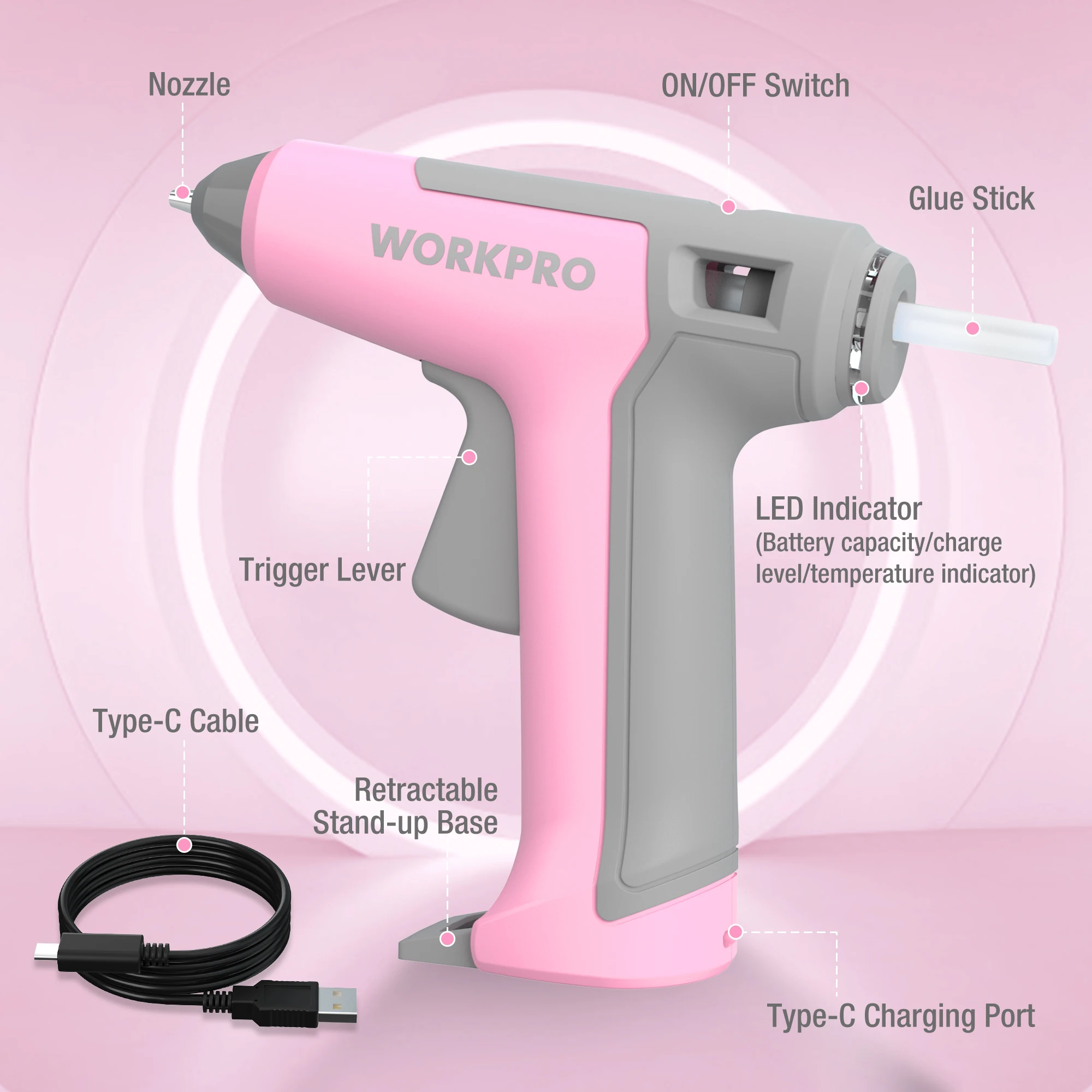 Hot Glue Gun WORKPRO 3.6V Cordless Fast Heating Glue Gun Kit with 7MM*20 Pcs Sticks Home DIY Tools