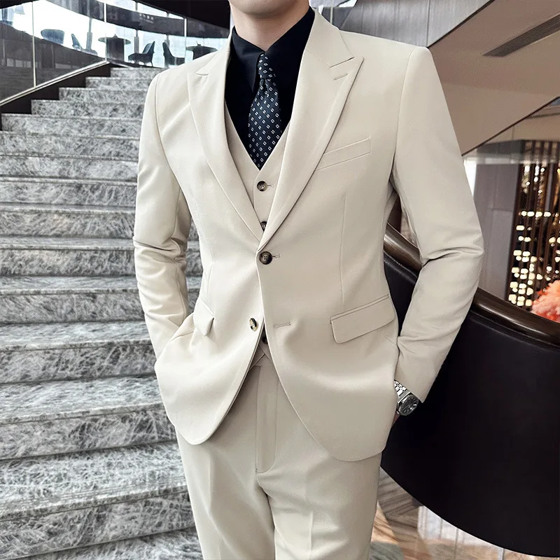 6931 Men's peaked lapel slim fit three piece suit
