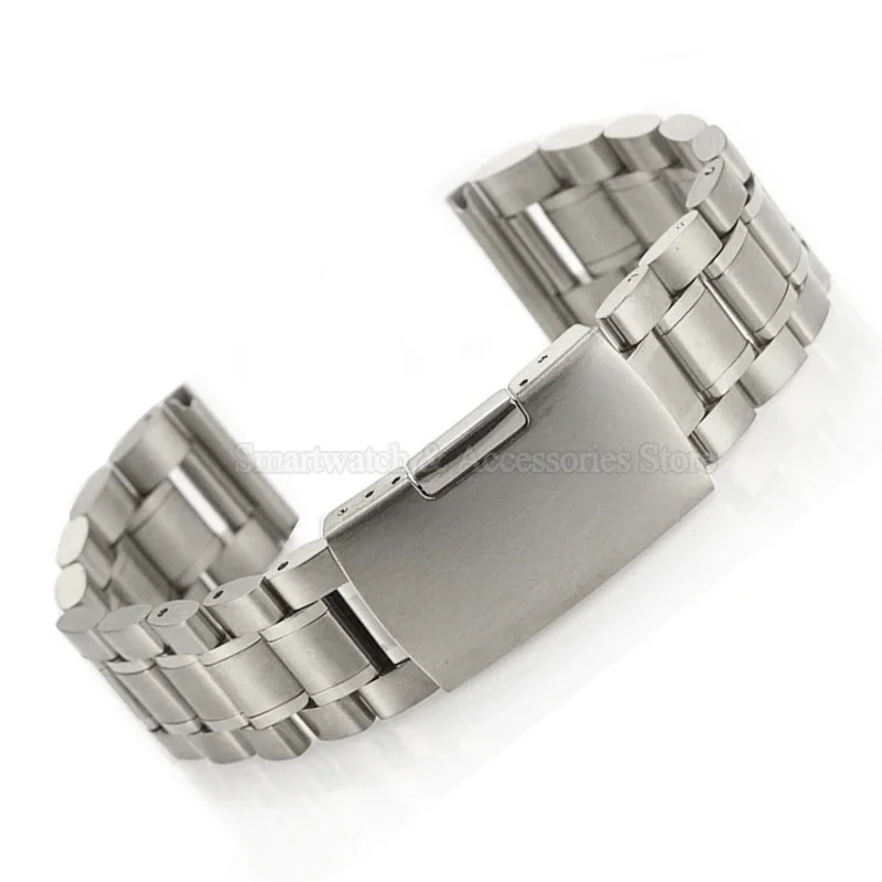Stainless Steel Curved End Strap Watch Bracelet with Solid Folding Clasp