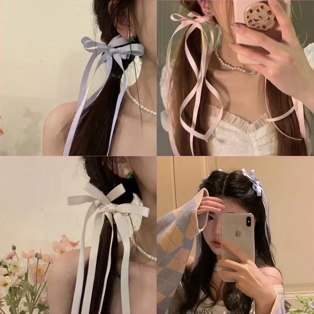 Hair Accessories Bow Hairpins Y2K Hairpin Sweet Cute Women Girl Korean Female Long Ribbon Hair Clips Barrettes Headwear