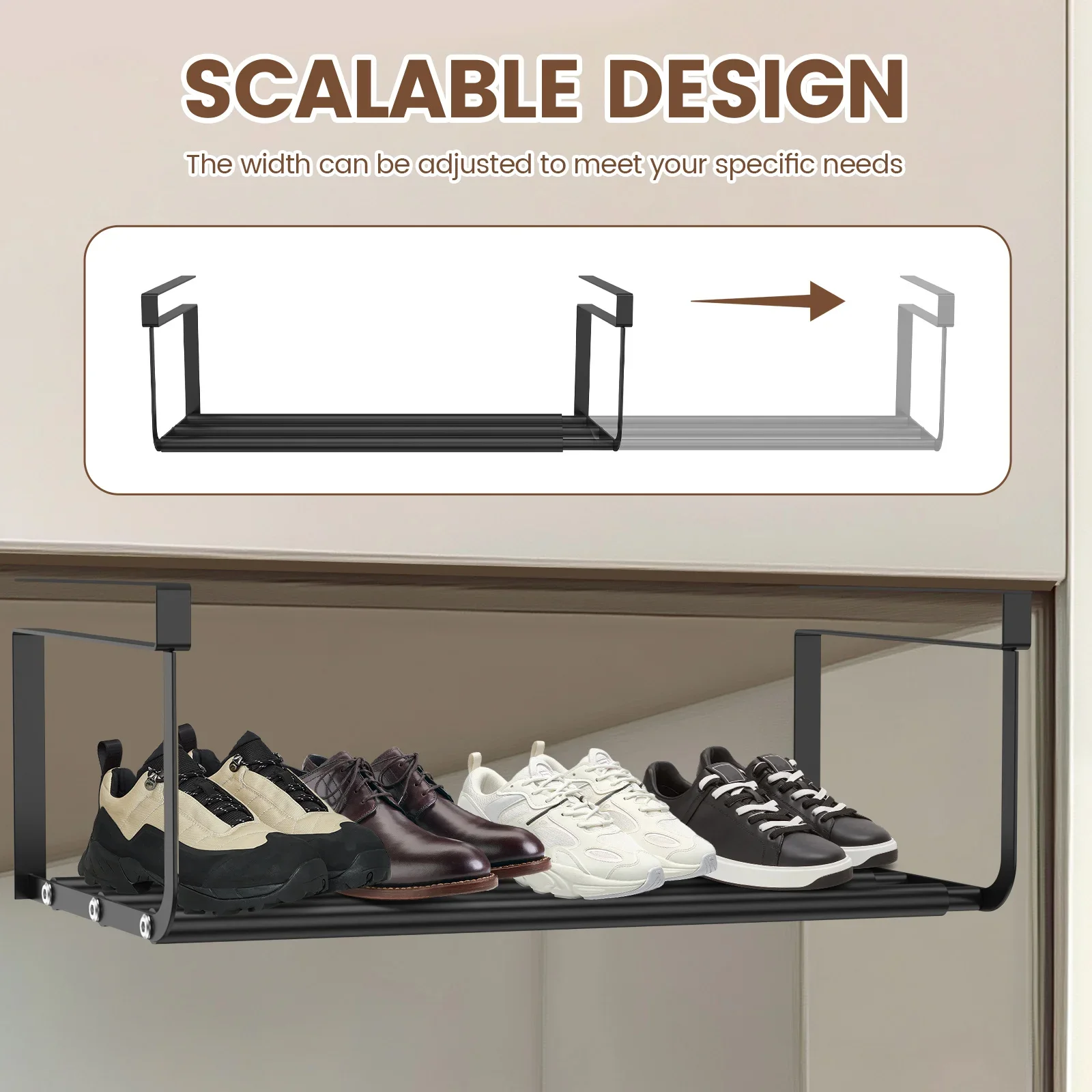 Adjustable Shoe Rack Hanging Under Cabinets Clothes Shoe Storage Shelf Expandable Household Retractable Organizer 3