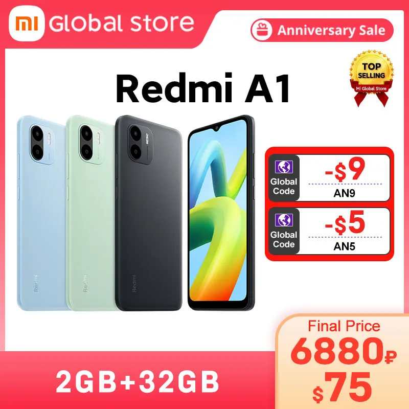  Global Version Xiaomi Redmi A1 Smartphone 2GB RAM 32GB ROM MTK Helio A22 8MP Camera Cellphone 5000mAh Battery 5MP Front Camera 