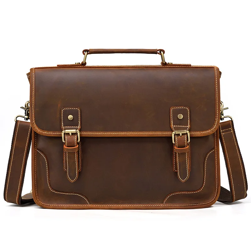 

Vintage Men Briefcase Bag Genuine Leather Laptop Bags For Men Handbag Crazy Horse Men Messenger Bag Document Briefcase For Male