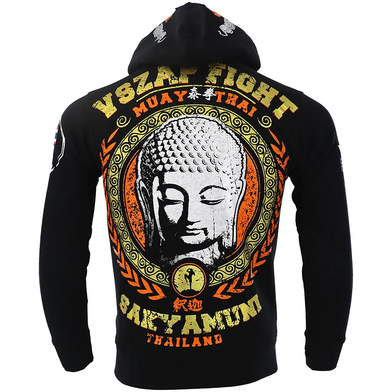 Vszap Exercise Workout Sweatshirt Men's Long-Sleeved MMA Coat Thailand Tiger Boxing Combat Fighting Sanda Sports Gold