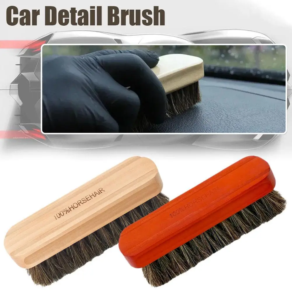 

New Horsehair Wooden Brush Car Detailing Polishing Buffing Brush Seat Handle Dashboard Roof Cleaning Premium Car Wash Brush