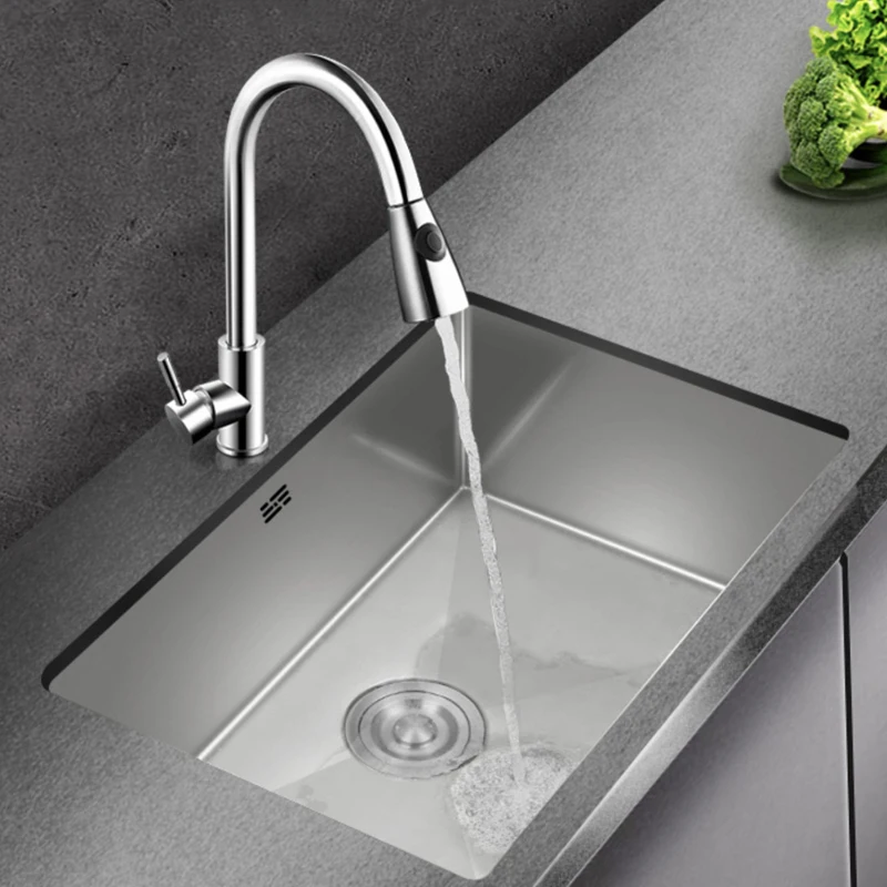 Small Kitchen Sink Above Counter or Undermount 304 Stainless Steel Single Bowl Washing Basin Drain Accessories for Kitchen