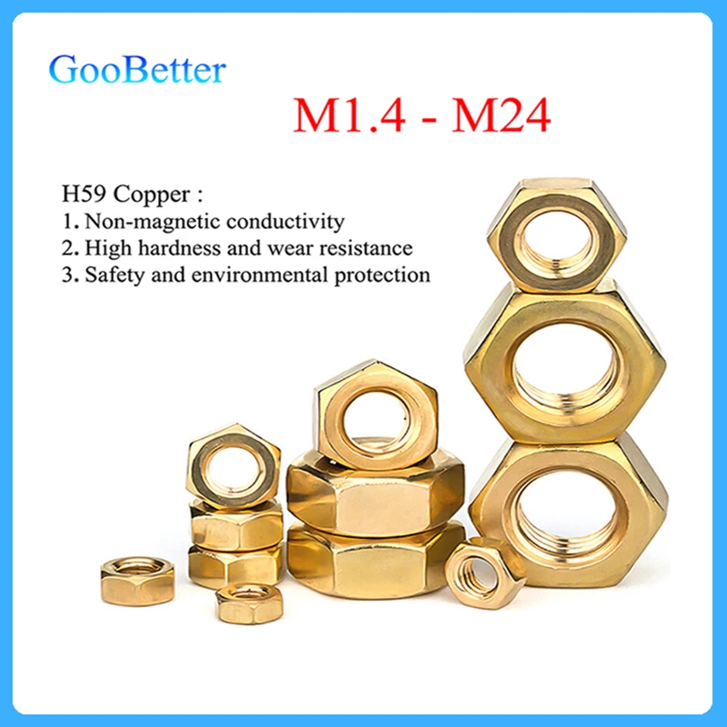 

Solid Brass Hex Hexagon Nuts for M1.4 M1.6 M2 M2.5 M3 M4 M5 M6 M8 M10 M12 M14 M16 M18 M20 M22 M24 Fasteners Screw Bolt