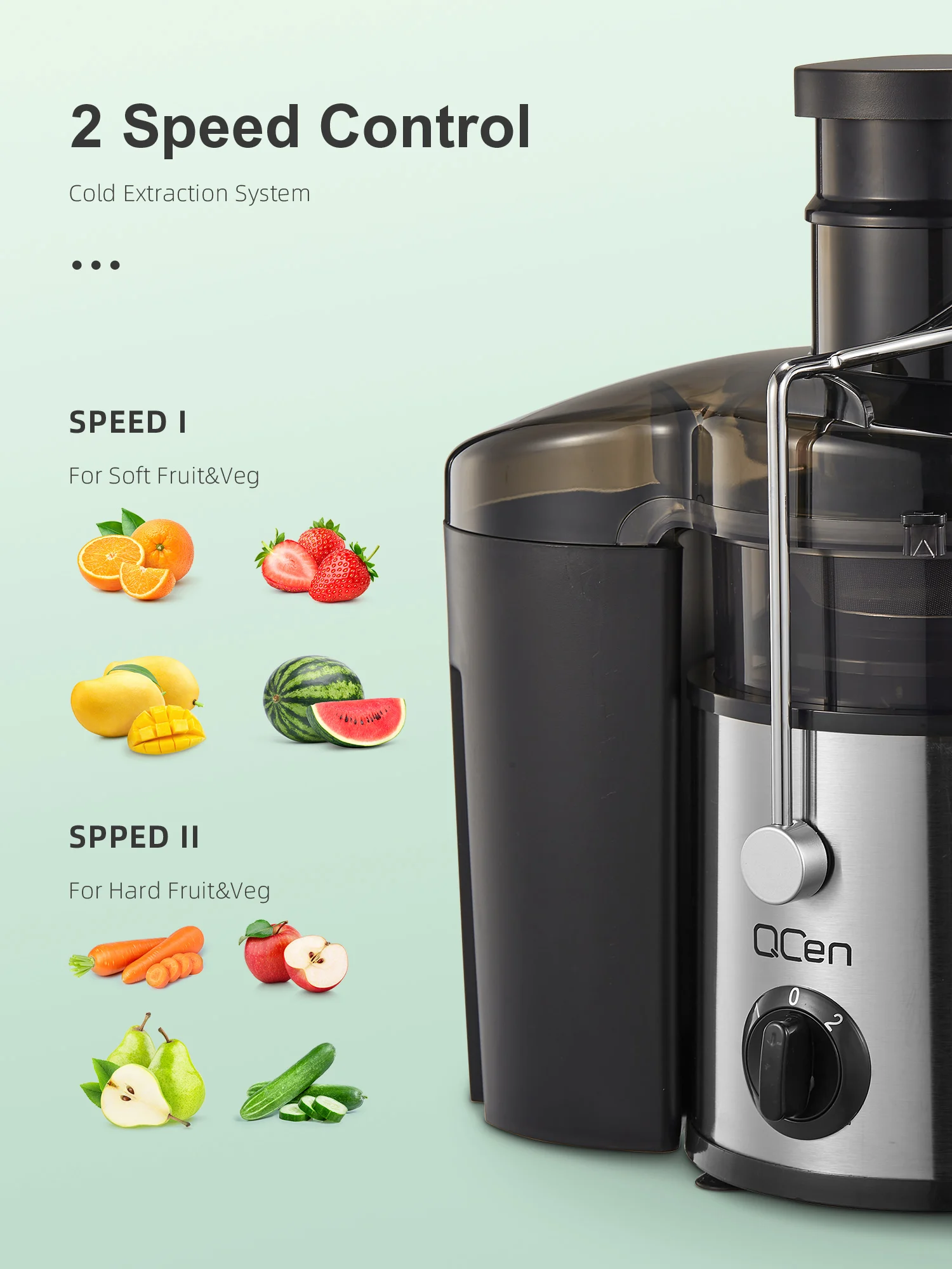 Product Description 0 1 1 Powerful & Efficient 500W powerful make the juicer machines can turn carrot/orange into smooth juice 3