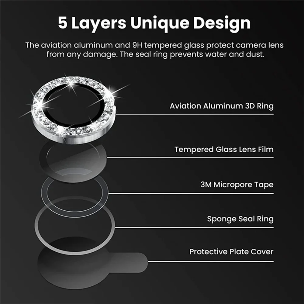 Sparkling Glitter Metal Glass Lens Protector Set - Full Camera Coverage