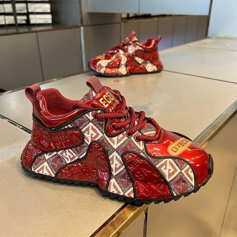 Luxury Retro Mens Chunky Sneakers Original Design Embroidery Denim