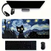 Starry Night mouse pad with cute black cat, study and office use, office accessories, rectangular workstation pad - durable, wat 1