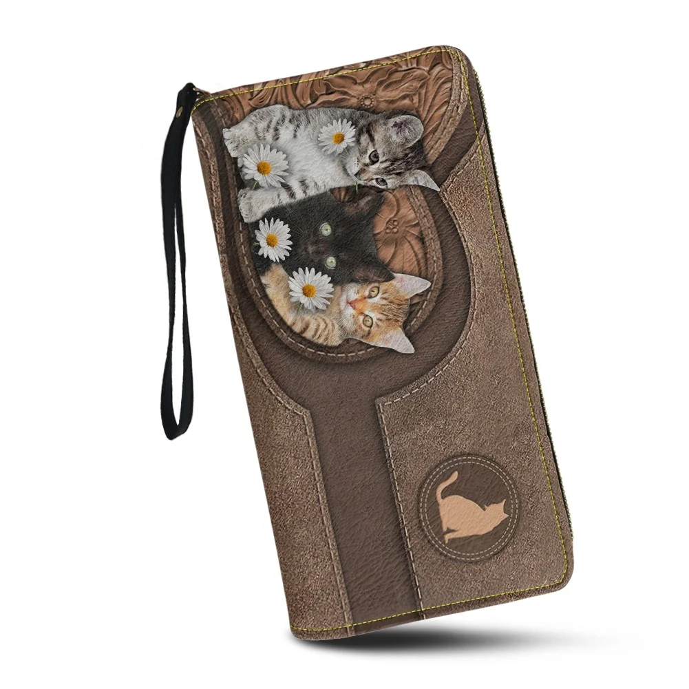 Brand Designer Wristband Wallets Cute Cats Pattern Women Pu Leather Clutch Wallet Female Long Small Card Purse Ladies Handbag