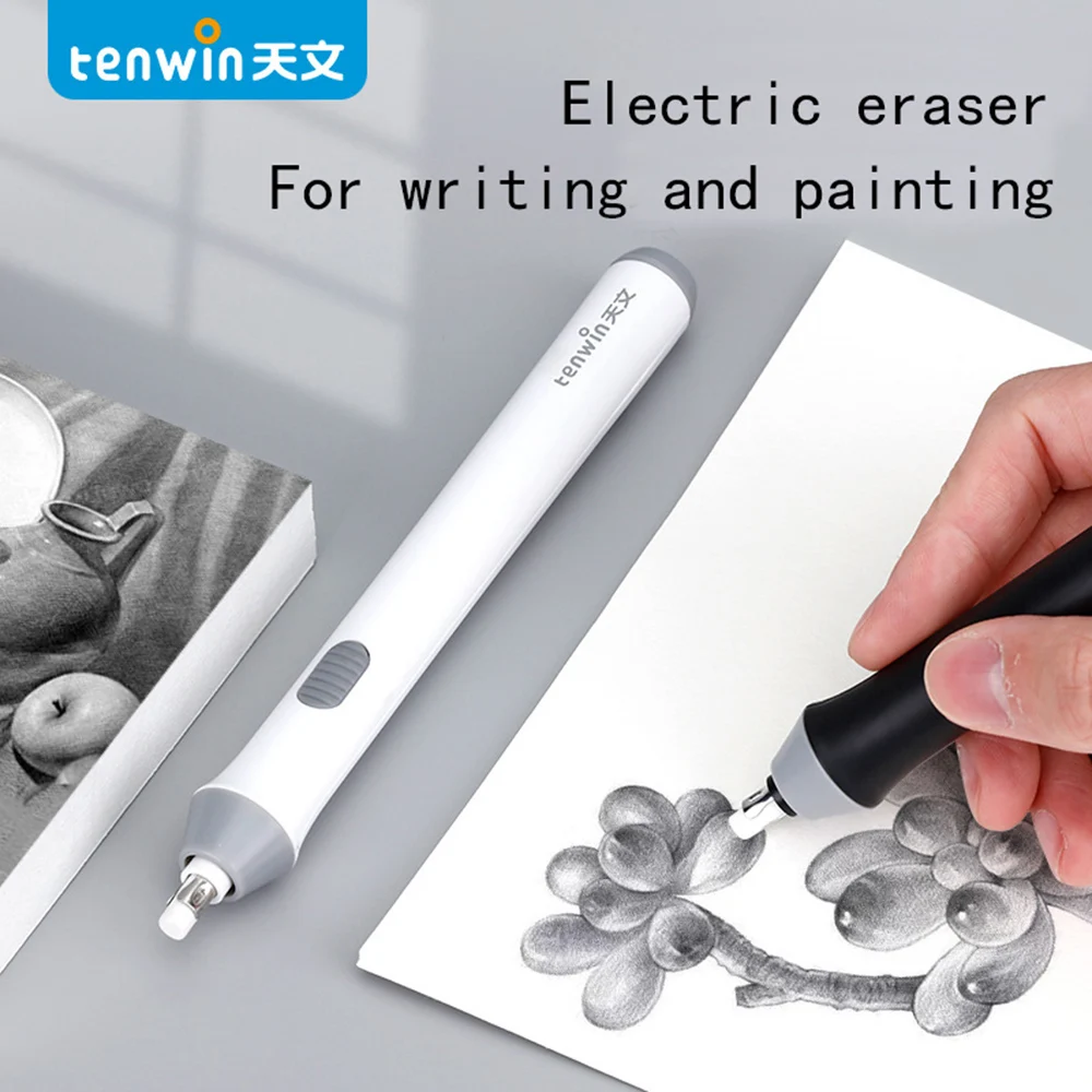 Adjustable Electric Rubber Eraser Tenwin with Rubber Refills Battery Power For Sketch Drawing Erasing School Stationery Supplies