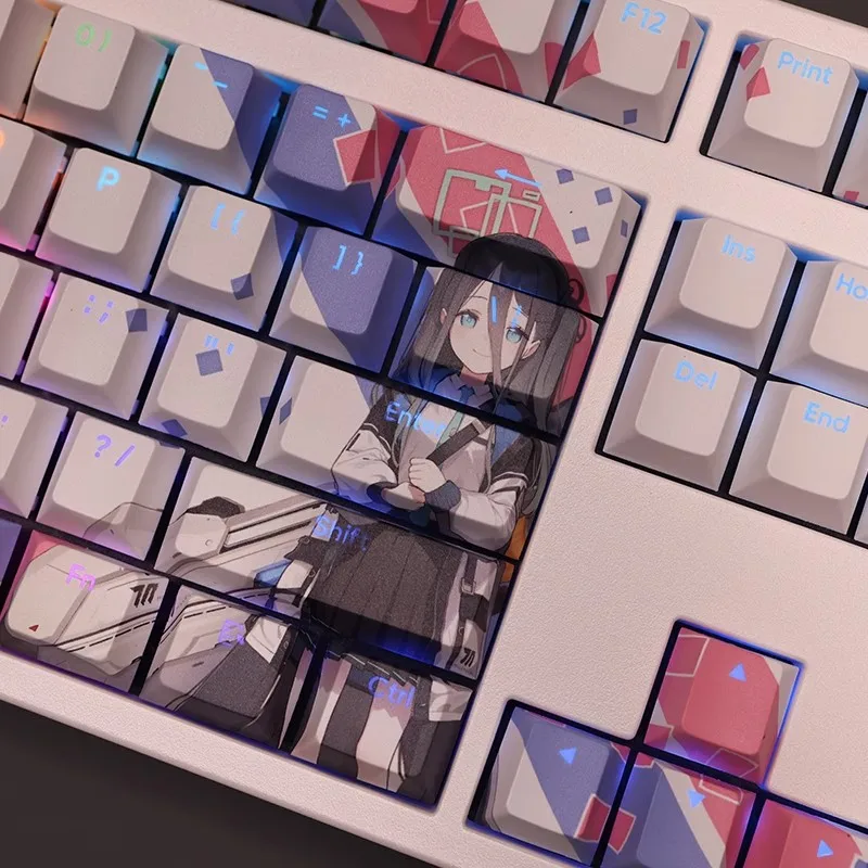 Backlit Anime Game Key Caps Arquivo Azul Elldou Arisu Pbt Tintura Subbed 61 87 104 108 Layout Perfil de Cereja Set - Imagem 3