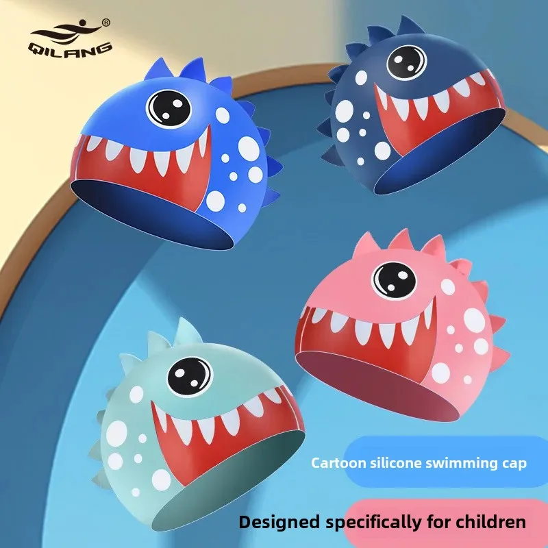 Waterproof Silicone Cartoon Children's Swimming Cap Professional Long Hair Ear Protection Large Size For Boys And Girls Baby