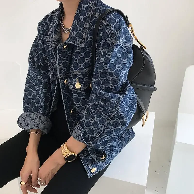 All-match Korean Style Loose Embroidered Denim Jacket Women