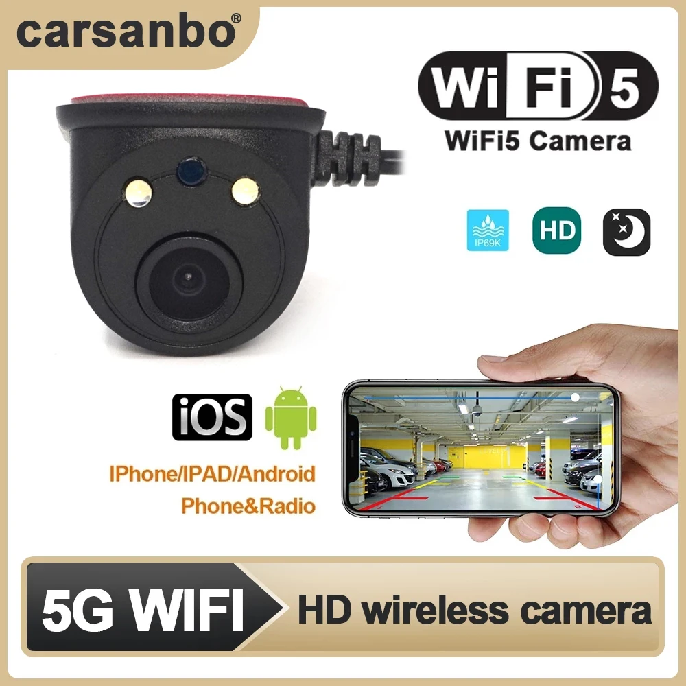 카르산보 HD Wifi5 좌우측 후방 카메라 차량용 5V USB 전원 공급 Wifi 무선 방수 IP68 IOS/안드로이드 호환..