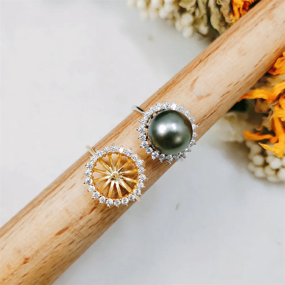 

DIY pearl accessories S925 sterling silver adjustable concealer popular pearl ring empty holder 9-10mm beads
