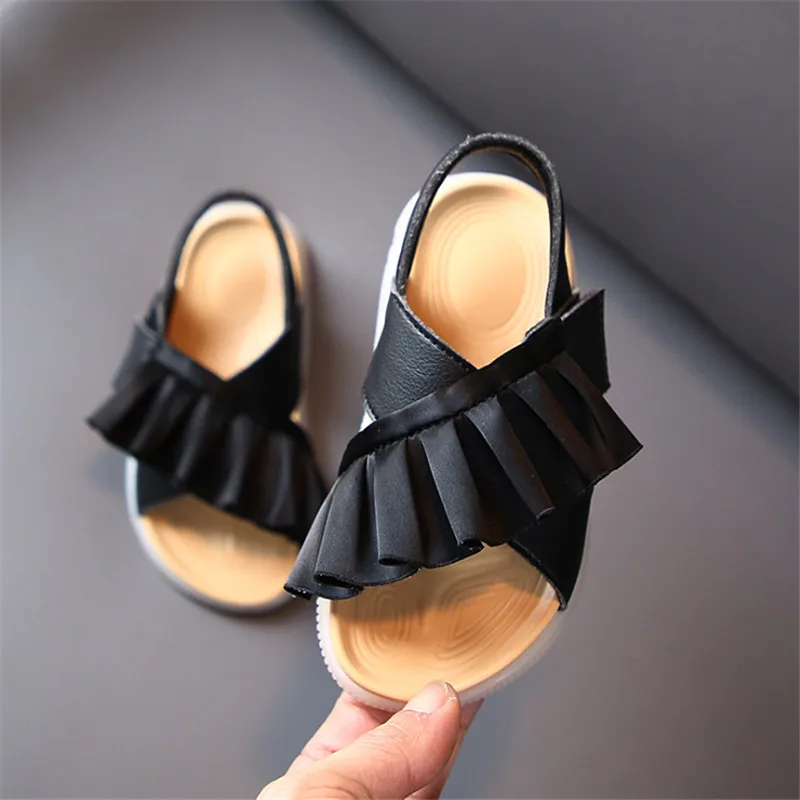 Kids Sandals Girls Summer Toddler Leather Cute Ruffles Soft Sole EU 21-30