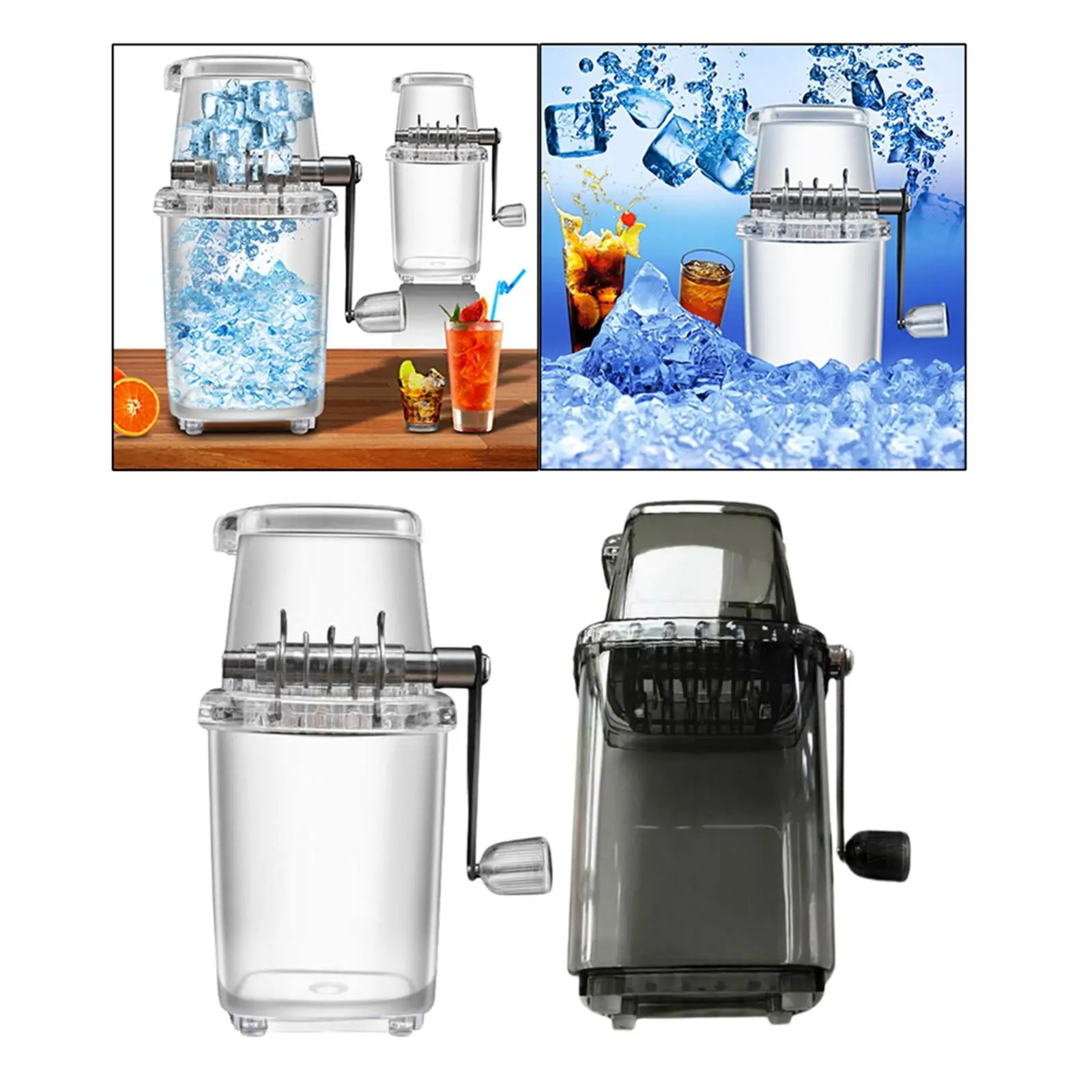 2pcs Multifunction Manual Ice Crusher Shredding Machine Mini Home DIY Snow Cone Stainless Steel Blades BPA Free