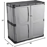 Rubbermaid Freestanding Storage Cabinet with Doors, 18"D x 36"W x 37"H, Medium Gray/Black, Two-Shelf Lockable Cabinet for Indoor 2