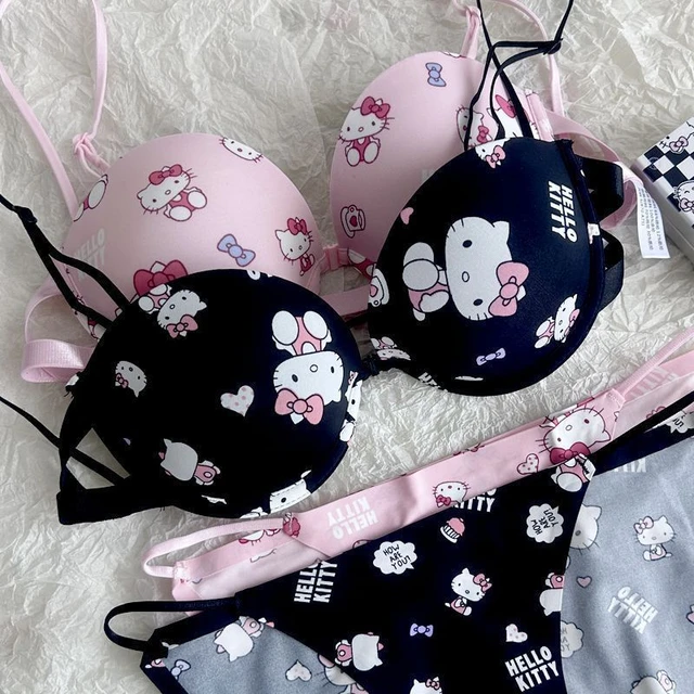 cute Hellokittys Bra Set Women's Underwear Cute Kt Cat Sweet Front Buckle  Soft Steel Ring Sexy Hot Girl Two Piece Bra Set - AliExpress