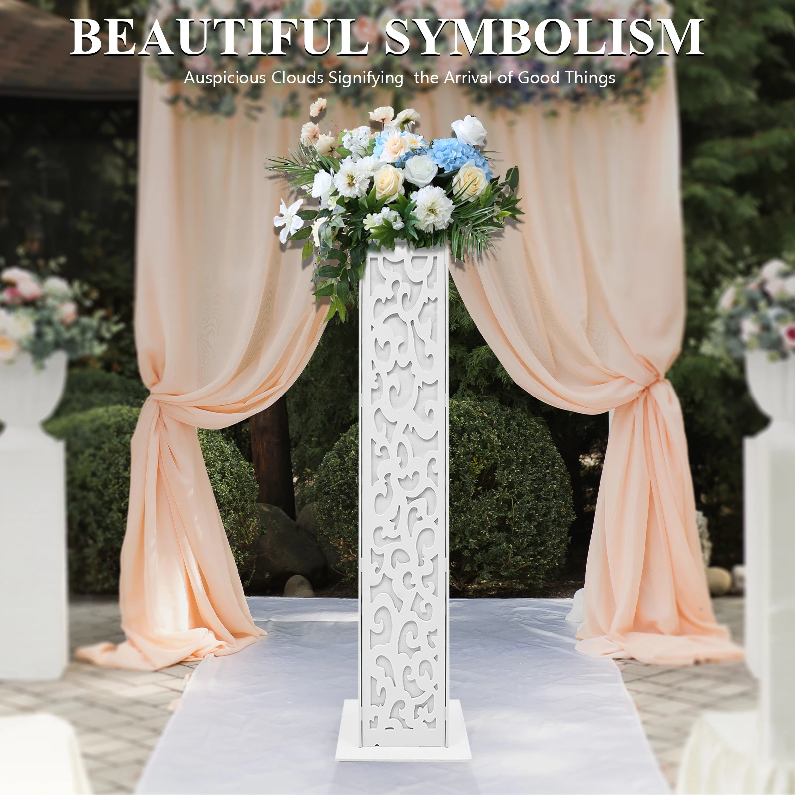 8-Piece Wedding Flower Columns PVC Hollow-Out Flower Satnd with LED Lights Decorative Cloud Pattern for Party Birthday Decor