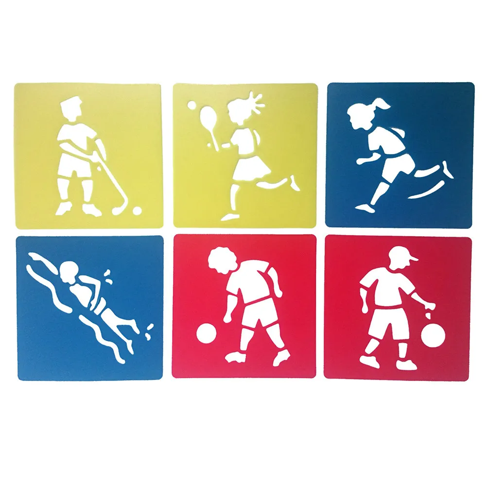 6Pcs 플라스틱 어린이 그림 템플릿 스텐실 15x14cm 세척 가능한 드로잉 템플릿 - 학교용 액세서리