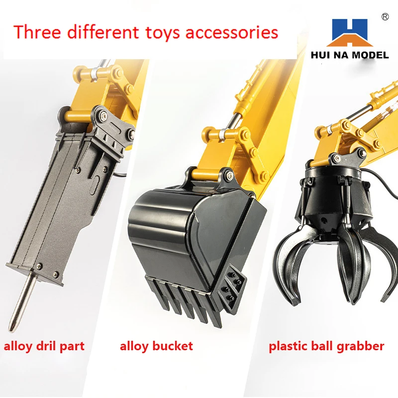 Huina New 3 in 1 Alloy Remote Controlled Truck Excavator RC Car Drill Ball Brabber Truck Toys Gift For Boys And Girls 2