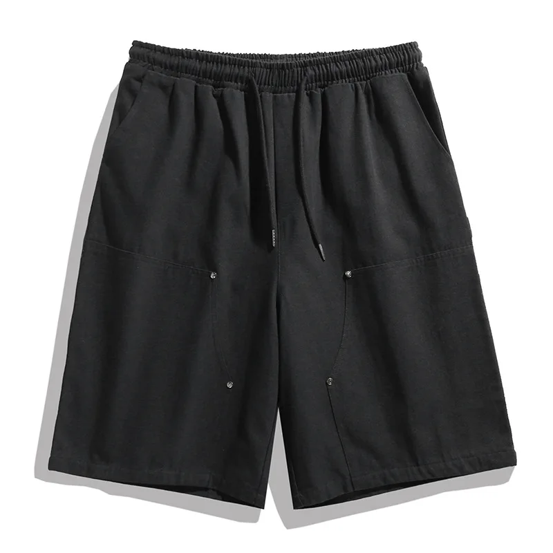 Male Shorts Cargo Shorts for Men Summer Clothes New Sports Running Loose Casual Pants Double Knee Patchwork Solid Retro Shorts