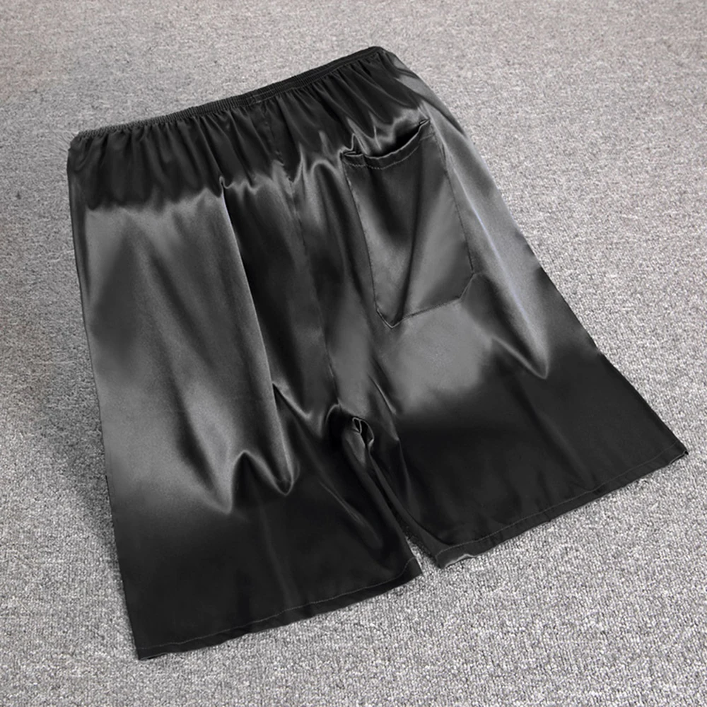 Herren-Pyjama aus Seidensatin mit elastischer Taille, weiche Shorts, Nachtwäsche, Taschenhöschen, Hose, Bermuda, schnell trocknende Strandshorts, männliche Jogginghose – Detail 6