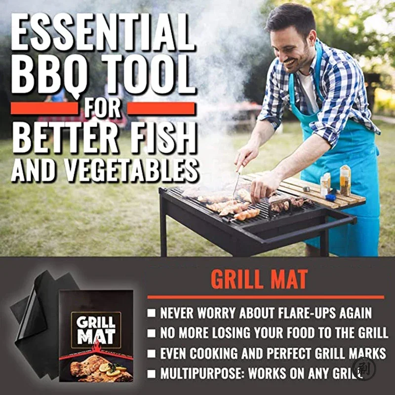Non-stick BBQ Grill Mat Baking Mat Cooking Grilling Sheet Heat Resistance Cleaned Kitchen BBQ Tools 60*40cm 1/5/10pcs