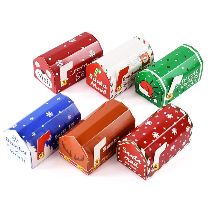 6/24pcs Christmas Mailbox Shape Candy Gift Box Kids Xmas Cookie Snack Packing Box Bag 2024 Navidad Noel Home Decor 2025 New Year