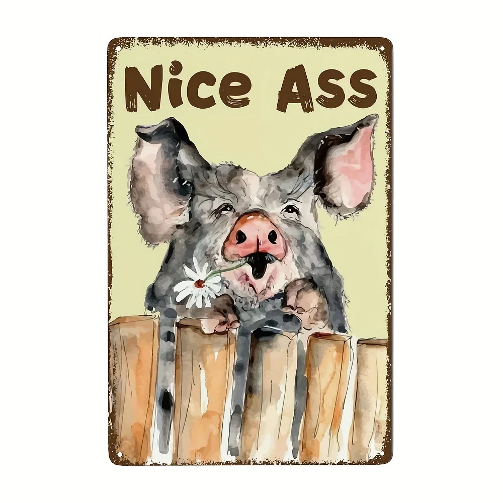 

Vintage Pig Metal Tin Sign Metal Suitable for Retro Mural Hanging Iron Painting Poster Plaque, Funny Pig Animal Home Wall Decor