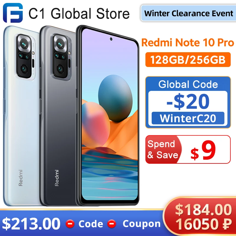  Global Version Xiaomi Redmi Note 10 Pro Smartphone 128GB/256GB Snapdragon 732G Octa Core 108MP Quad Camera NFC Mobile Phones 