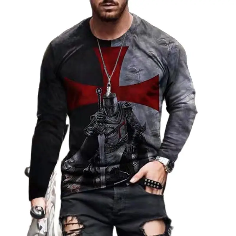 2022  Men'S T-Shirt Fashion King Printed Pattern Long Sleeve Round Neck Oversized Top Street Spring Personalized Clothes Shirt