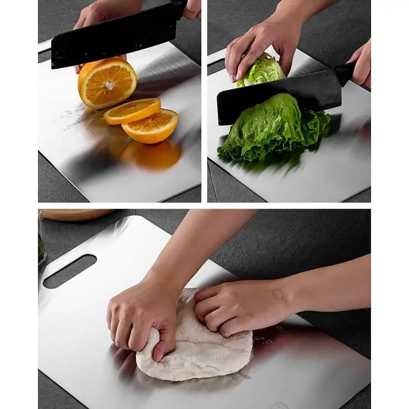 Titanium Cutting Board 304 Stainless Steel Rectangular Double-Sided Kitchen Chopping blocks Food Grade Kneading Board Fruit Meat