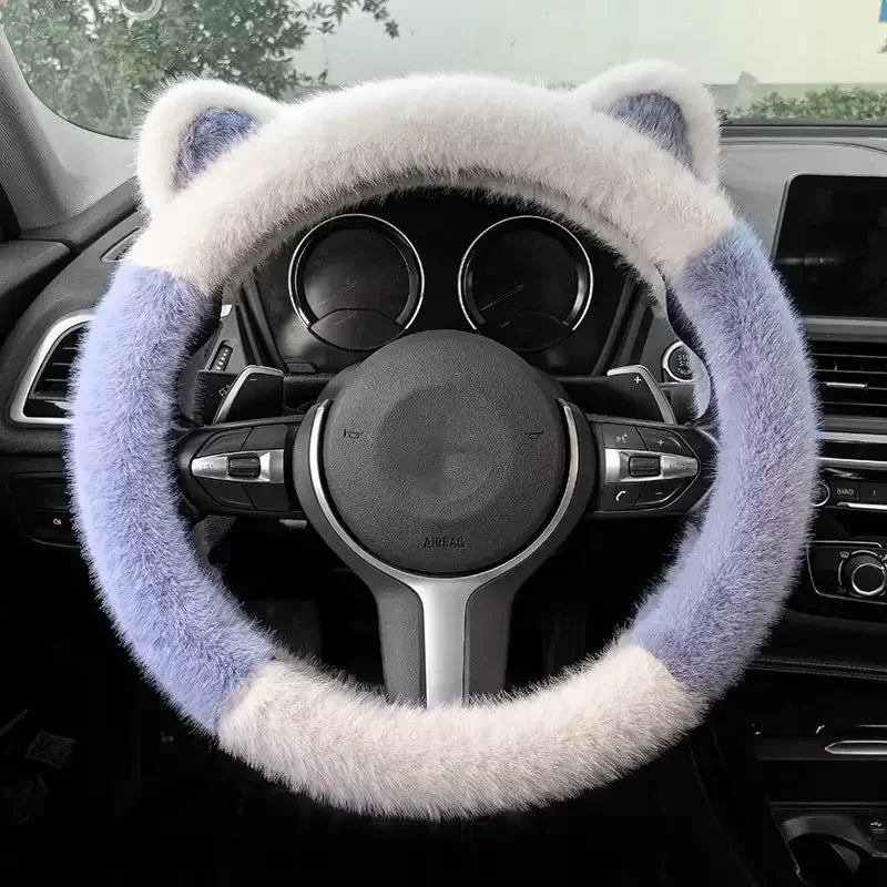Winter Plush Car Steering Wheel Protective Cover Universal Non-slip Soft Cute Cat Ears Plush Steering Wheel Cover Dropshipping
