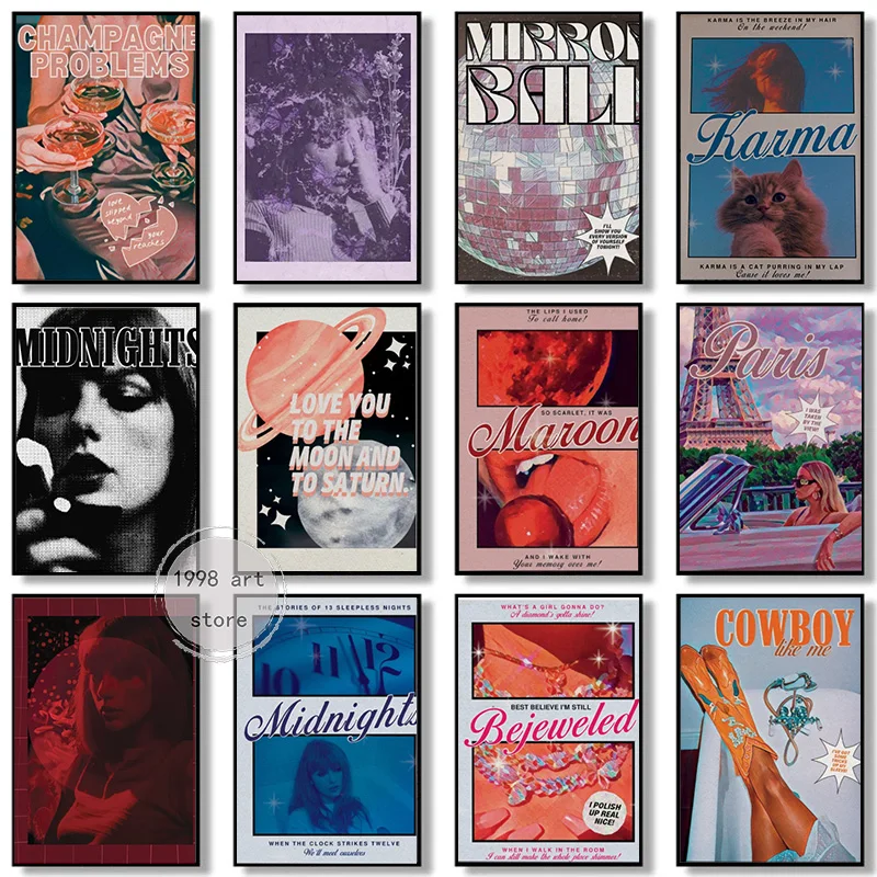 Taylor Allison Swift Midnights Blue Song Champagne Album Cover Series Art Poster Canvas Painting Stampe Murali Picture Home Decor