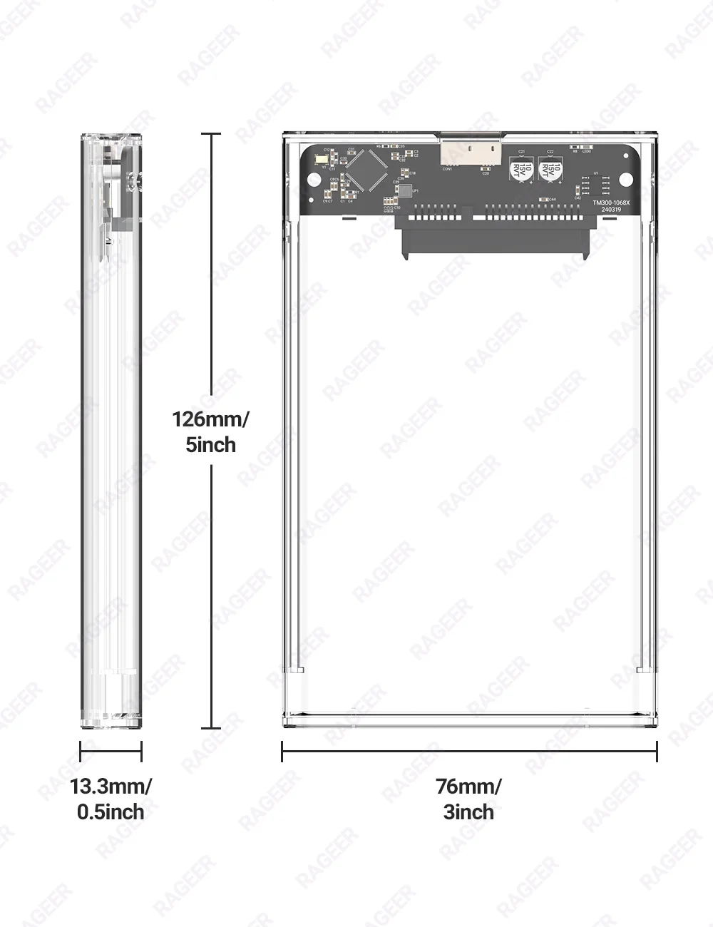 RAGEER 2.5 Externes Festplattengehäuse USB 3.0 zu SATA Transparentes Festplattengehäuse für 7mm/9.5mm SATA HDD/SSD Max 6TB UASP-Unterstützung – Detail 11